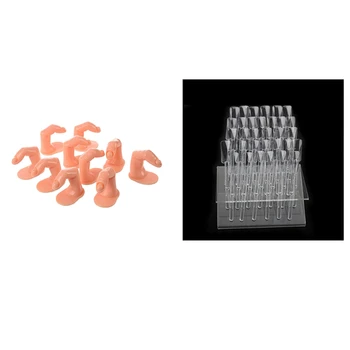 

1Pcs Nail Art False Polish Display Clear Stand Rack 32 Display Sticks Practice Tool & 10Pcs Practice Fingers for Acrylic, Gel &
