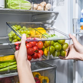 

DIY PET Food Grade Storage Box For Refrigerator Cabinet Transparent Divided Storage Box With Removable Bulkhead