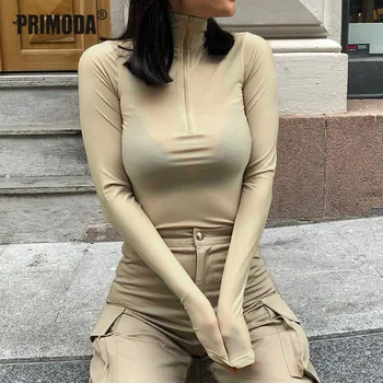 

2020 New Fashion Women Sexy Summer Autumn Bodysuit Skinny Long Sleeve Solid Jumpsuit High Neck Club Zipper Bodysuit Overalls Fit