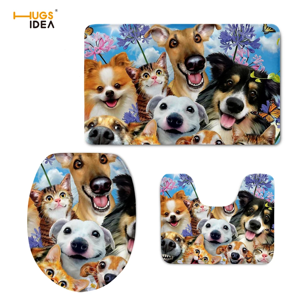 HUGSIDEA Selfie Dog 3D узор нескользящий WC декоративный коврик Ванная комната Чехлы для сиденья унитаза для детей милые коврики 3 шт./компл - Цвет: HMA118CP