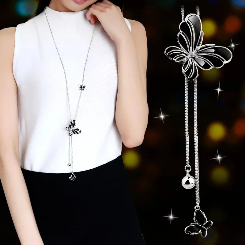 Новинка, длинное ожерелье с цветком, кулоны для женщин, женские кольца, модные ювелирные изделия - Окраска металла: butterfly