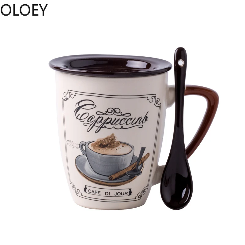 Large Luxury Coffee Mugs Ceramic Simple Tazas Para Cafe Handmade Milk with Lids and Spoon Travel Cups | Дом и сад