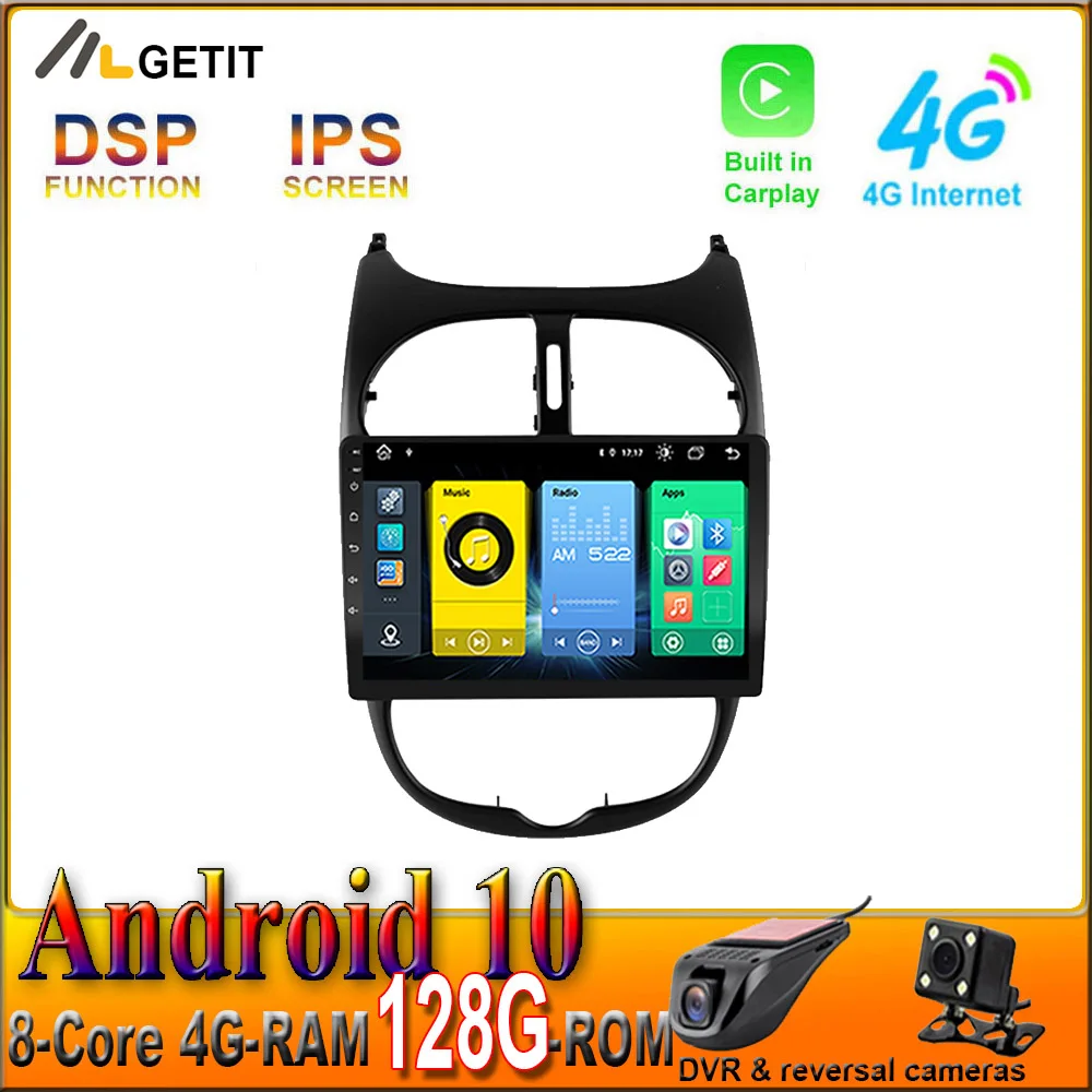 BT WIFI DSP мультимедийный плеер GPS-навигация для Peugeot 206 2001 - 2008 Android 10 автомобильное