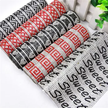 

24x40cm bling crystal Hot-fix glue mesh rhinestone SS6 2mm letter Self Adhesive stripe colorful stone for motif rhinestone sheet