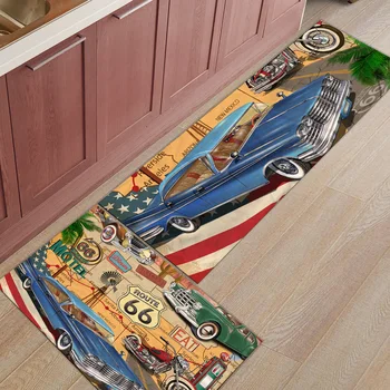 

2Pcs/Set Retro Route 66 Poster Kitchen Accessories Door Mat Tapete Doormats Bathroom Carpet Room Pad Floor Mats Home Rugs