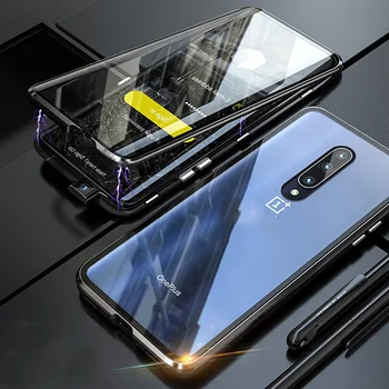 

Double Side Front +Back 360 Degree Magnetic Adsorption Metal Glass Case For Oneplus 7T 7 Pro 6 6T Phone Case Cover Coque Capa