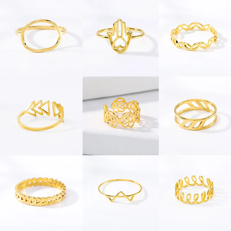 

2019 Minimalist Gold Ring Geometry Ring Gold Stainless Steel Ring Adjustable Woman Ring Men's Ring Birthday Gift