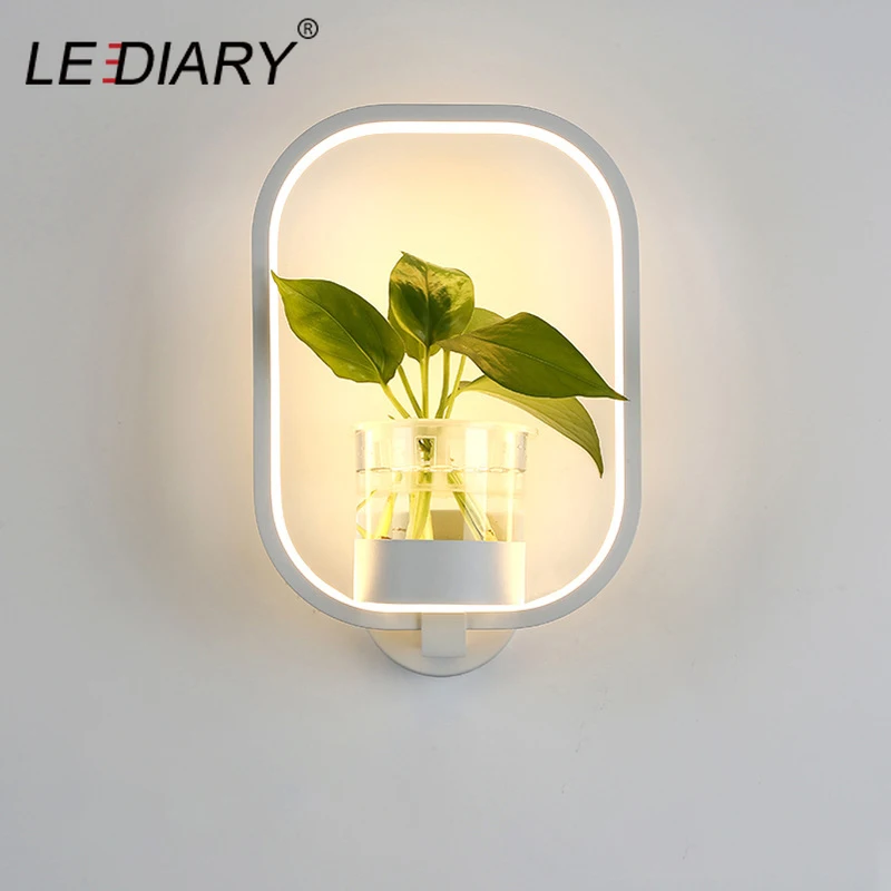 Настенный светильник LEDIARY с зеленым растением, 18 Вт, декор для гостиной, спальни, 220 В, украшение для дома, Круглый черно-белый Железный бра, 3000 К, 4000 к, 6000 К