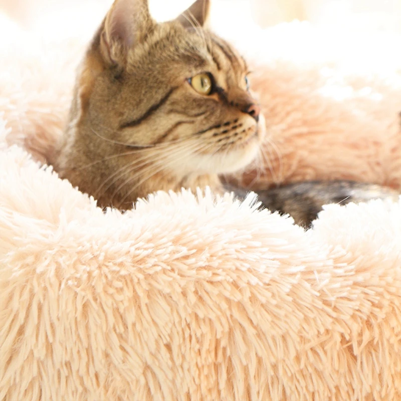 Роскошная пушистая кровать для питомца круглая плюшевая уютная саморазогревающаяся кровать для питомца собака спальный пончик диван-кровать для кошек маленькие собаки
