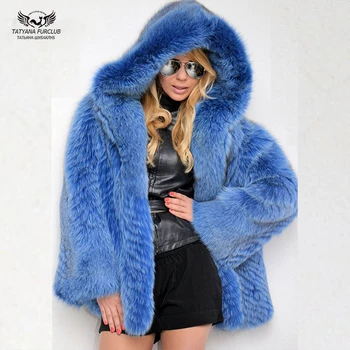 

Tatyana furclub 2019 Real Fur Coat Hood Natural Fur jacket Female Winter Warm Leather Silver Fox fur Coat High Quality Fur Vest