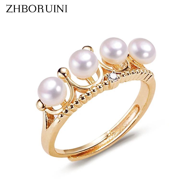 

ZHBORUINI New Vintage Design Pearl Ring 14K Gold Filled Crown Many Real Natural Pearls Engagement Ring Female Statement Jewelry