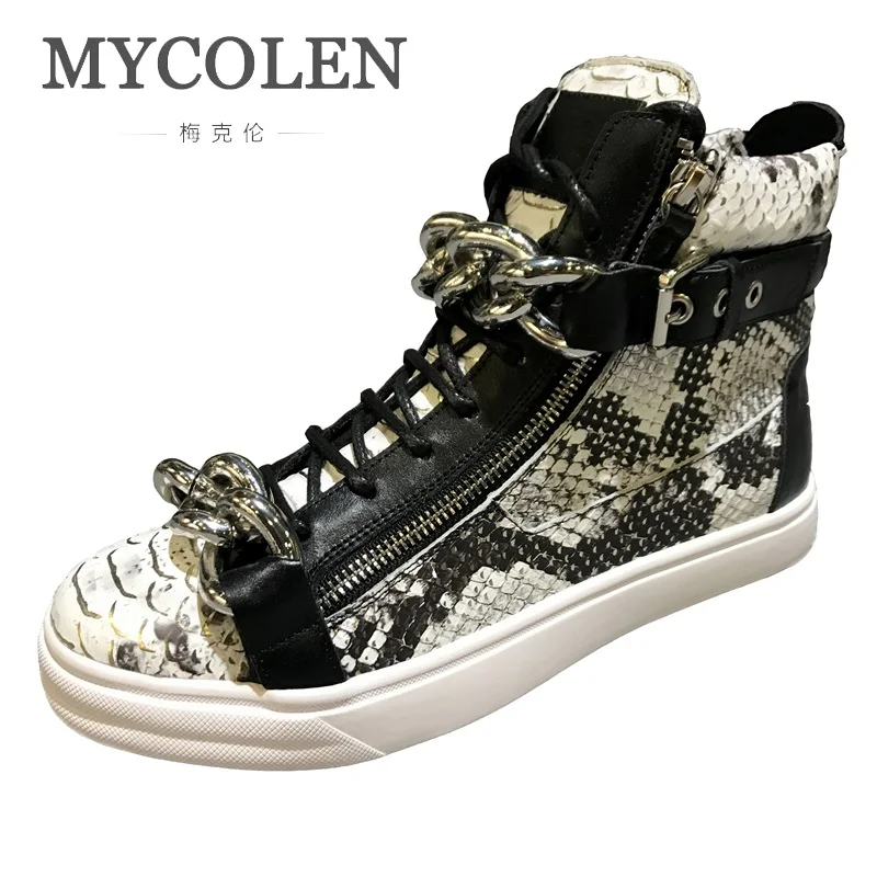 

MYCOLEN Luxury Designer Genuine Cow Leather Boots Men Trend Snake Print Casual Boots Man Zip Autumn Winter Shoes Botas Hombre