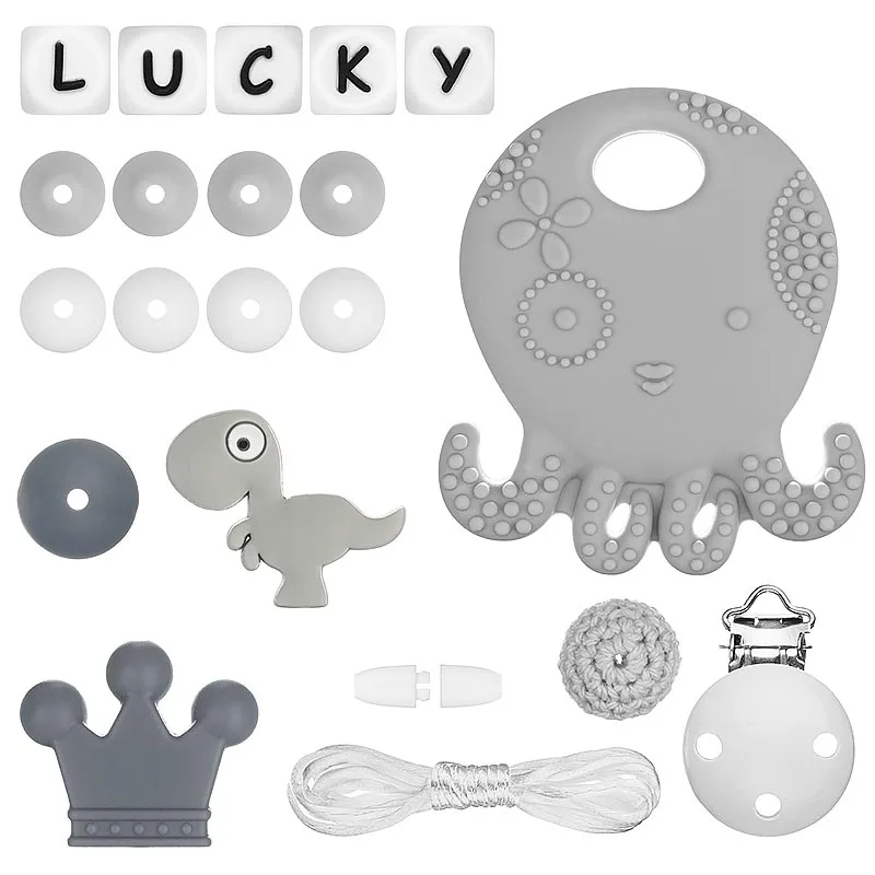 TYRT.HU Personalized DIY Baby's Name Handmade Pacifier Clips Holder Dinosaur Silicone Beads Baby Teether Teething Chain Toy TYRT.HU Personalized DIY Baby's Name Handmade Pacifier Clips Holder Dinosaur Silicone Beads Baby Teether Teething Chain Toy