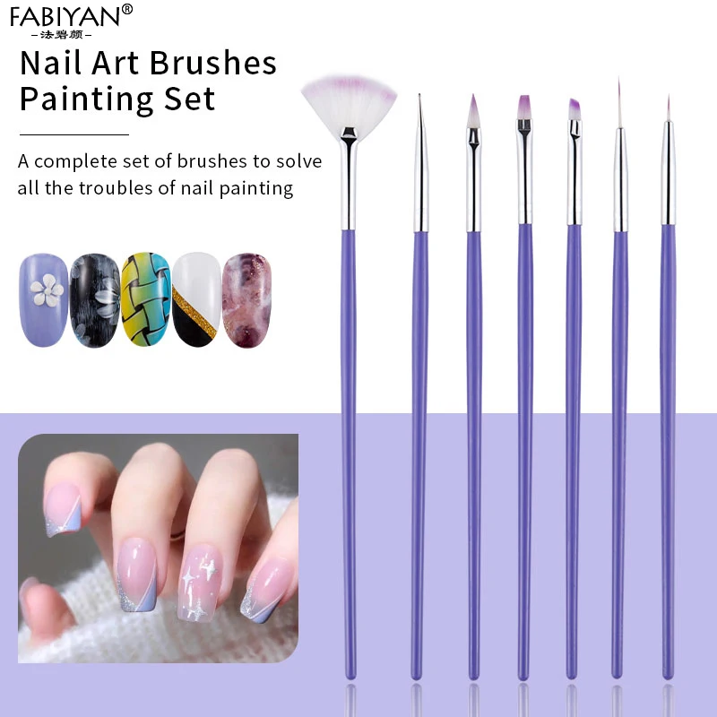 7Pcs Nail Art Polish Gel UV Tips Brushes For Manicure Dotting Painting Drawing Pen Fan Sector Line Decoration Tools Set 2