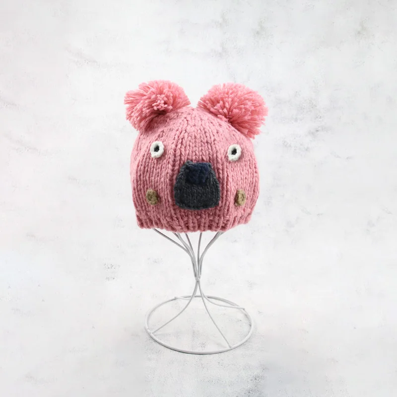 Pink Детская зимняя шапка для девочек, шапочки ручной работы для маленьких мальчиков, вязаная шапка с помпоном для маленьких мальчиков, мягкая теплая шапочка, зимняя шапка для девочек - Цвет: Pink