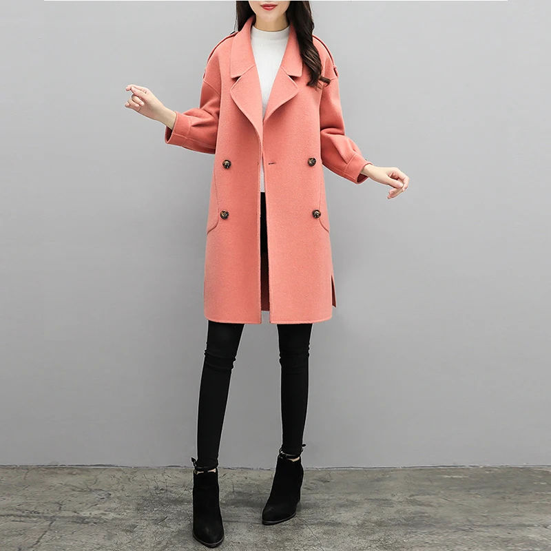 Зимнее корейское пальто женское Модное Элегантный шерстяной жакет офисное женское длинное пальто с длинным Рукавом Casaco Feminino 2XL - Цвет: Carmine