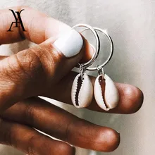 Bohème océan plage naturel Cowrie coquille boucles d'oreilles pour les femmes mode rond cercle géométrique boucles d'oreilles Pendientes coquille bijoux