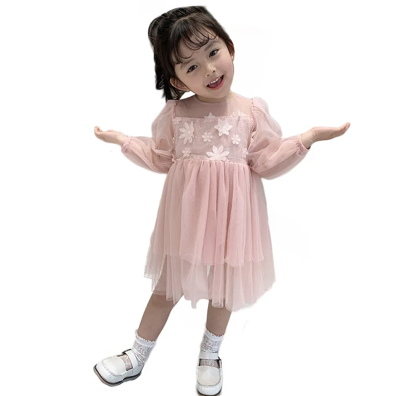 

Girls Puff Sleeve Hollow Out Mesh Dress 2020 Spring Summer Baby Girl Elegant Formal Dress Princess Birthday Dresses Vestidos