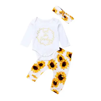 

Free Shipping Sunflower Print Newborn Infant Girl Clothing 2019 Girls Top Romper Bodysuits Pants Leggings Outfits Clothes Set