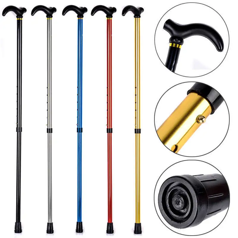 Walking Stick Travel Cane Adjustable Retractable Trekking Pole Aluminium Metal T Handle Holiday Necessities Sports