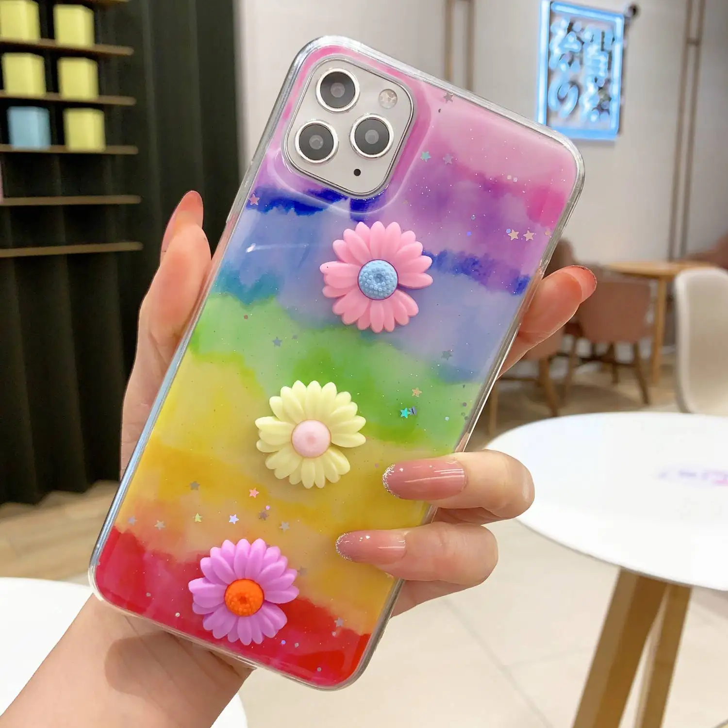 Чехол A30 с радужными маргаритками и блестками для Samsung a50 Galaxy A70 A51 A71 A81 A91 A750 A7 2018 A20
