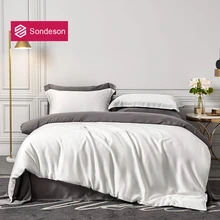 Sondeson conjunto de cama de luxo 100% seda branca e cinza, edredom de qualidade superior com fronha, capa de edredom e lençol reto