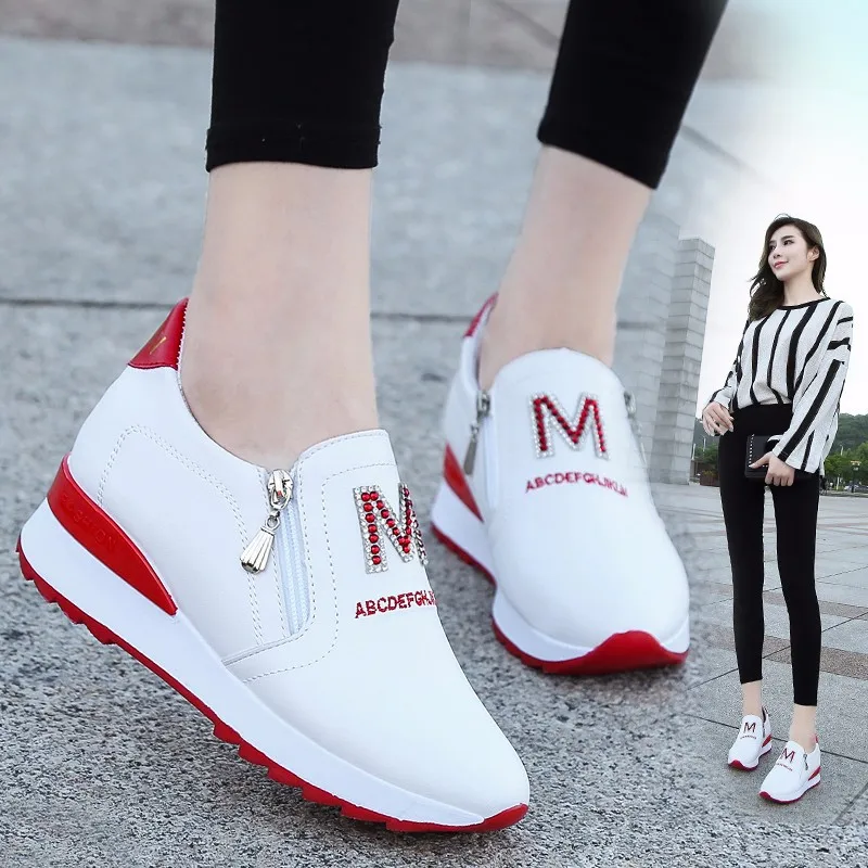 

2019 Platform Wedges Women's Sneakers Spring High Quality Rhinestone Mesh Breathable Increased women's shoes Casual Shoes