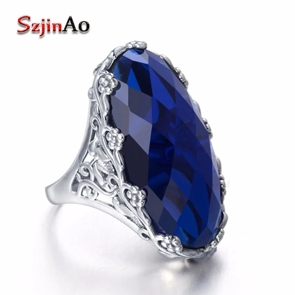 Женское Винтажное кольцо Szjinao из серебра 925 пробы с сапфировым стеклом|ring for|rings for