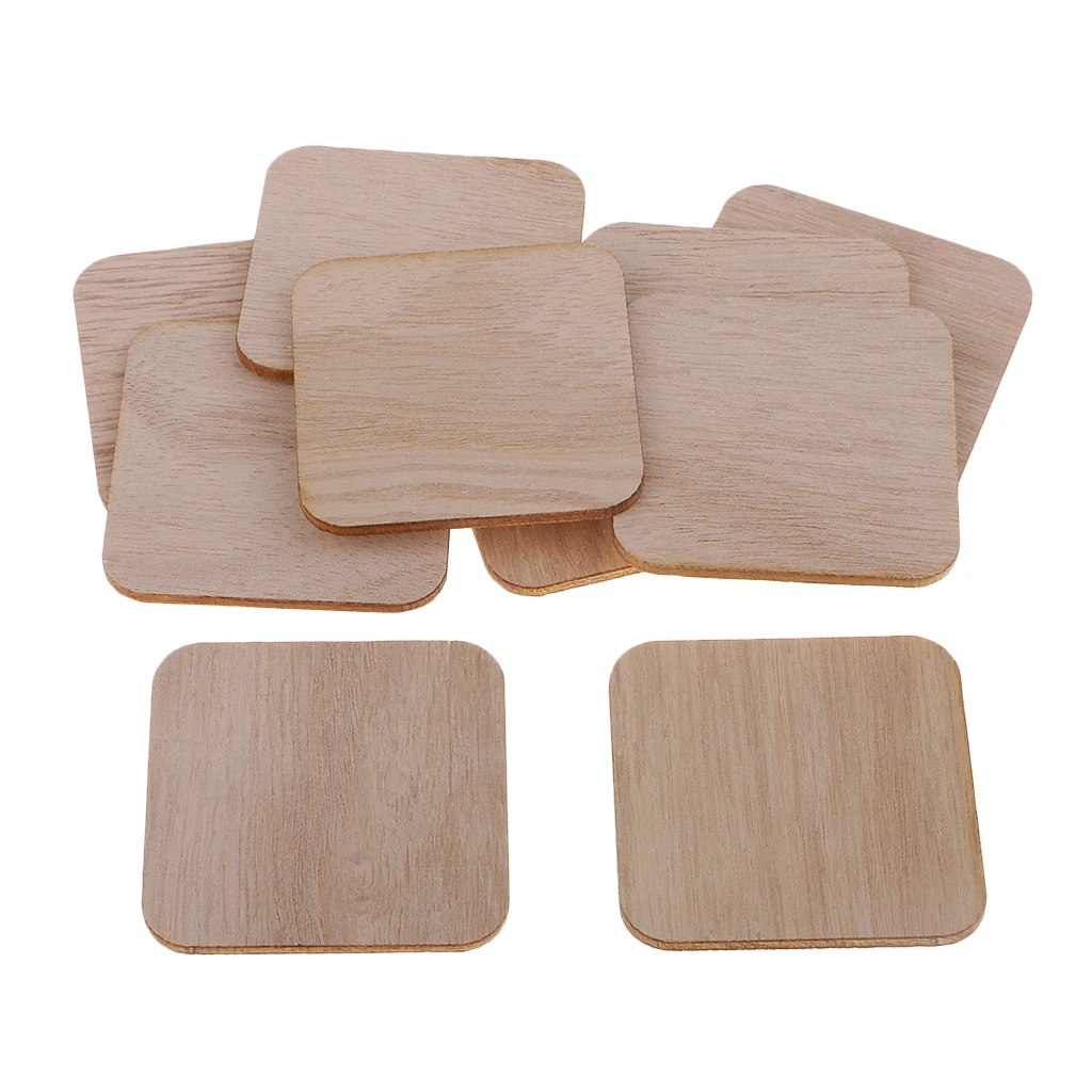 100pcs WOODEN SQUARE Shapes Wood Cutouts Crafts Blank Slices Diy Card Making