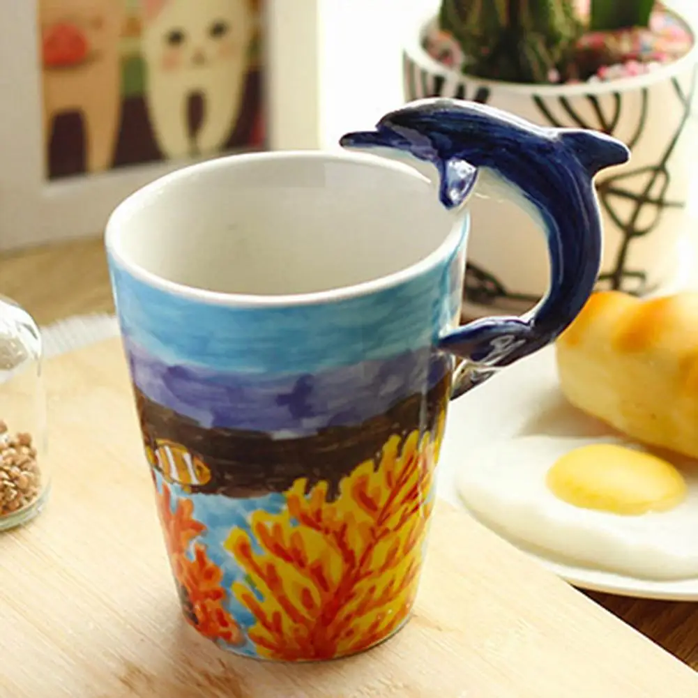 

350ML 3D Hand-painted Seahorse Dolphin Octopus Penguin Ceramic Cup Coffee Mug