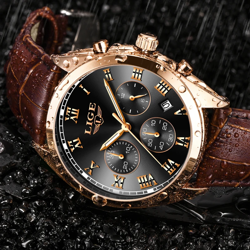 

2019 LIGE Mens Watches Top Brand Luxury Waterproof 24 Hour Date Quartz Clock Male Leather Sport Wrist Watch Relogio Masculino