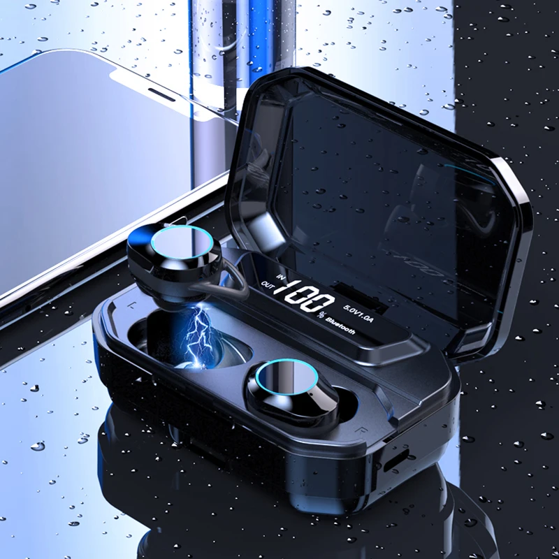 

G02 TWS Bluetooth V5.0 9D Stereo Earphone Wireless Earphones IPX7 Waterproof Earphones 3300mAh LED Smart Power Bank Phone Holder