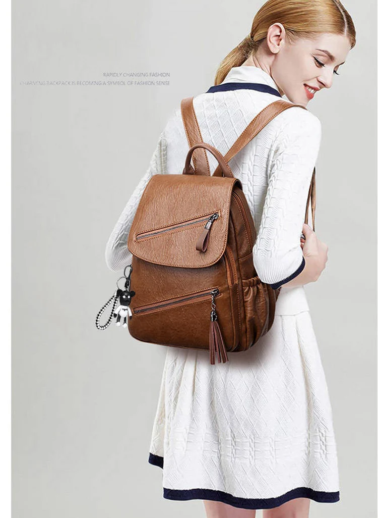 CESHA винтажный женский рюкзак высокого качества из искусственной кожи, рюкзак с несколькими карманами для девочек, школьный рюкзак, женский рюкзак с кисточками