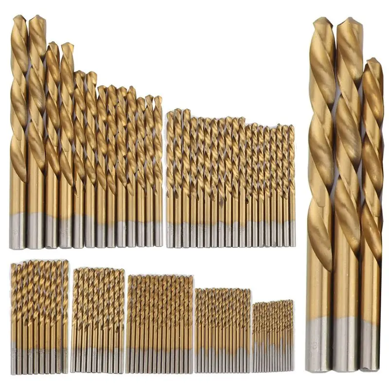 

99PCS HSS Twist Drill Bits Set 1.5-10mm Titanium Coated Surface 118 Degree For Drilling Woodworking Iron Electrical Drill