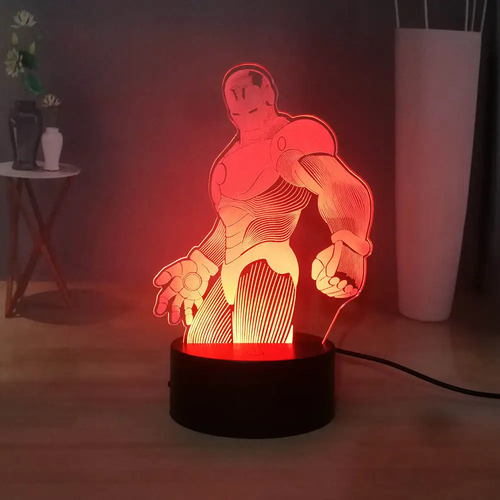 Drop Shipping Marvel SuperHero Iron Man LED Night Light Creative Kids Room Decor RGB Multicolor 3D Visual Bedside Lamp Child Toy | Лампы и