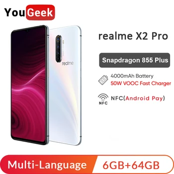 

realme X2 Pro X 2 6GB 64GB 6.5'' Moblie Phone Snapdragon 855 Plus 64MP Camera NFC Cellphone VOOC 50W Fast Charger