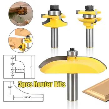 

3 Bit Cove 1/2'' Shank Raised Panel Router Bit Set For Cabinet Wood Door Blade New Arrival