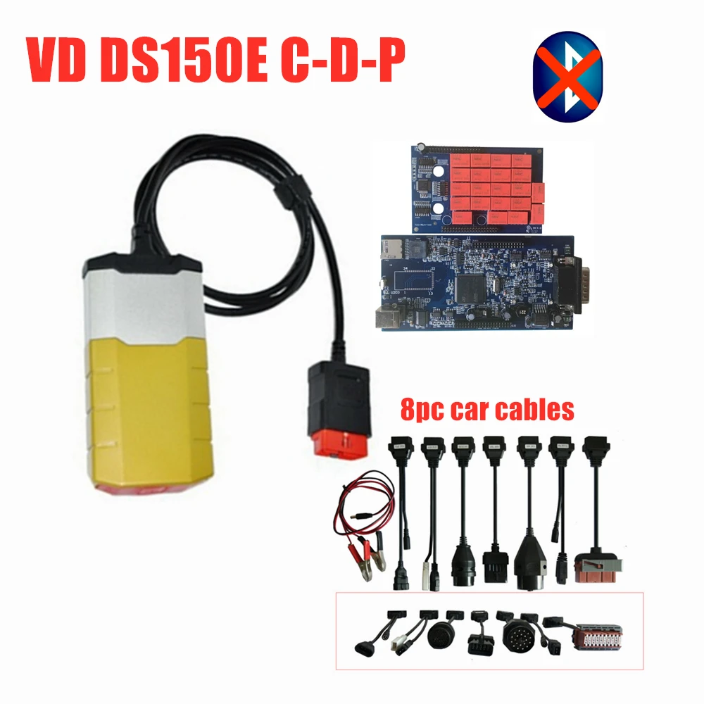 DHL+ VD DS150E C-D-P R0 keygen зеленая плата с bluetooth/USB кабелем сканирование для delphis obd2 Диагностический Инструмент+ 8 шт. автомобильные кабели - Цвет: without bluetooth