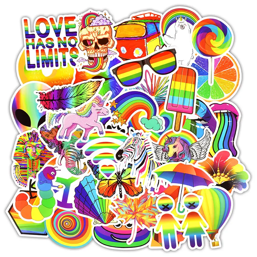 50 PCS PVC Fashion Rainbow Sticker Pack Colorful Animal Cute Graffiti Waterproof Stickers for Laptop Guitar 2