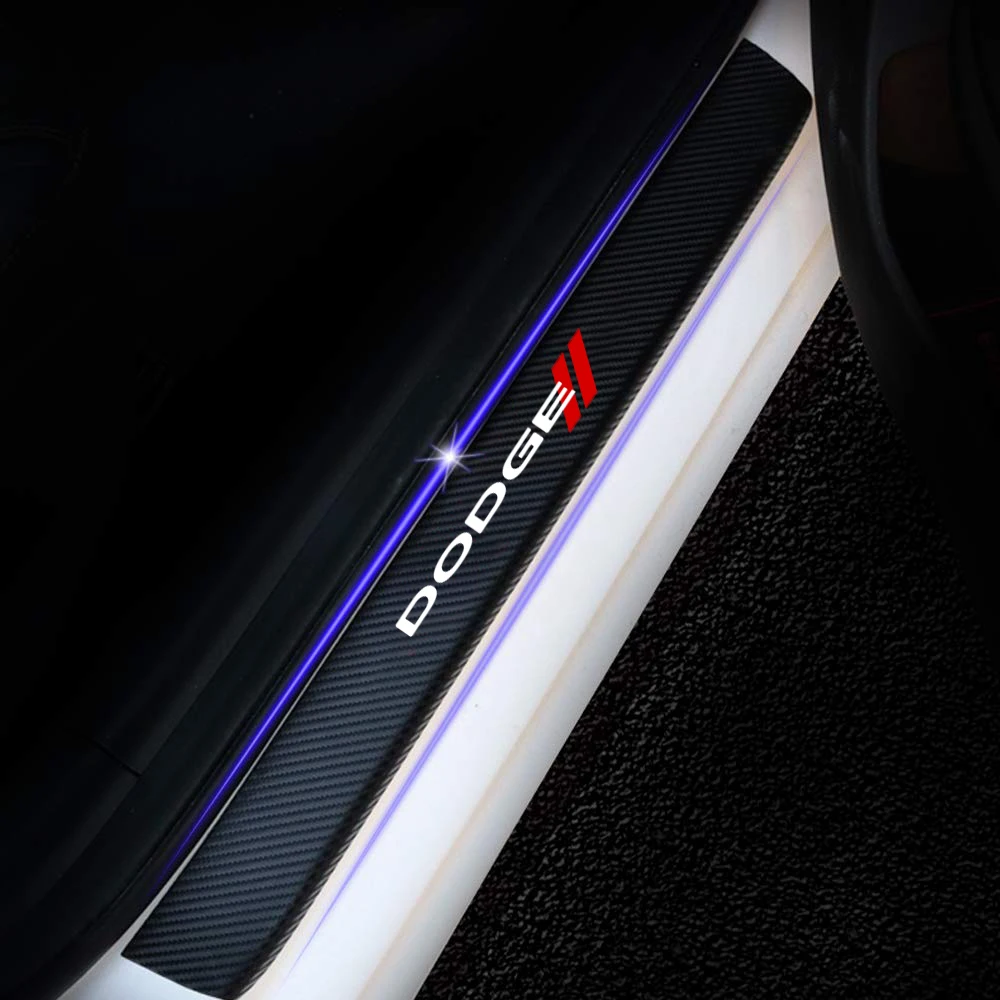 4 Pieces Car Styling Carbon fiber Door Sill Scuff Door Plate Stickers For Dodge Challenger RAM 1500 Charger Avenger Caliber