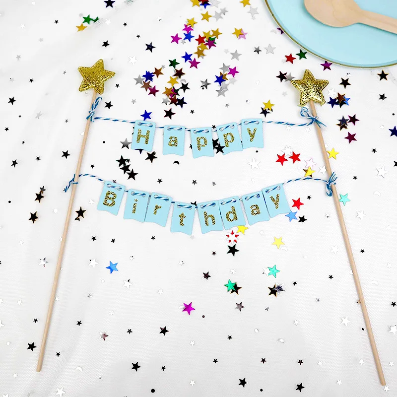 1Set Happy Birthday Cake Toppers Banner Flag Baby Shower Birthday Party Cupcake Topper Kids Girl Boy Birthday Cake Decorations