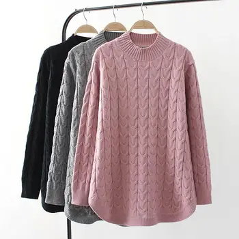 

Women Autumn Casual Pink Gray Black Turtleneck Sweaters Hooded Plus Size 3 4 Xl Solid Mid Knitting Pullovers