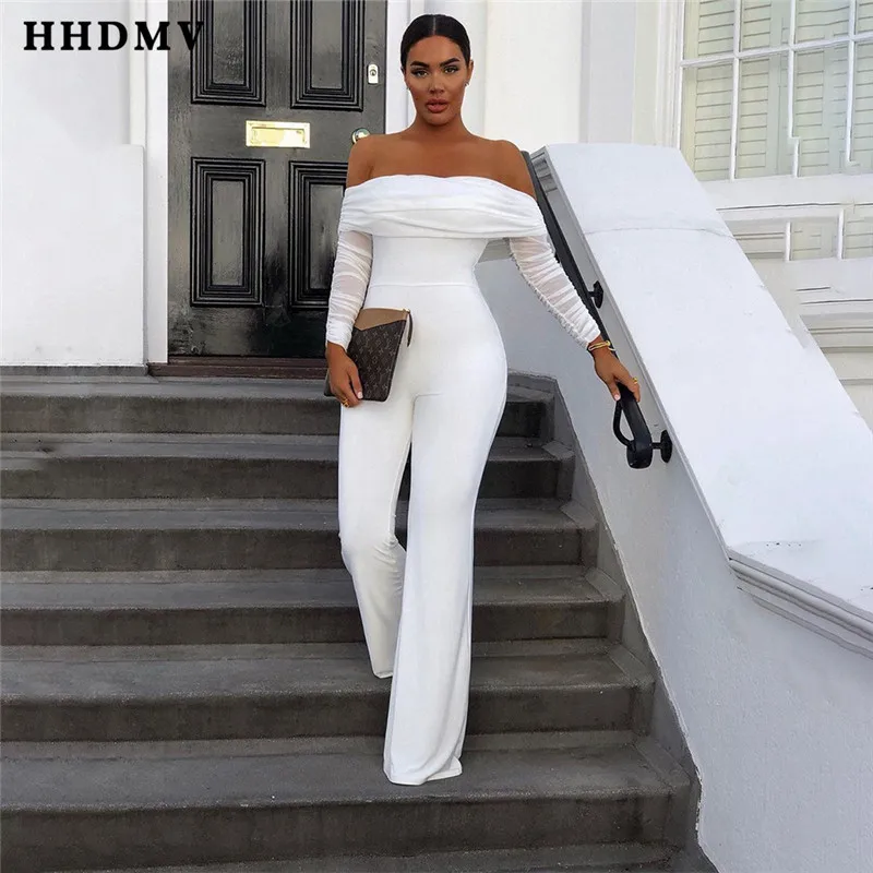 HHDMV новые модные женские элегантные комбинезоны без рукавов офисный женский комбинезон с одним плечом Белый Синий Черный клубный комбинезон SN4405