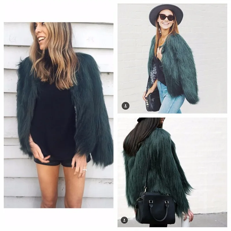 Autumn Winter Furry Faux Fur Collarless Coat