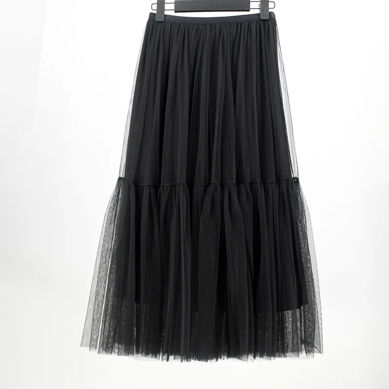 Pure color splicing net gauze puffy skirt new style women's small fresh and big swing gauze skirt women Skirts Skirts