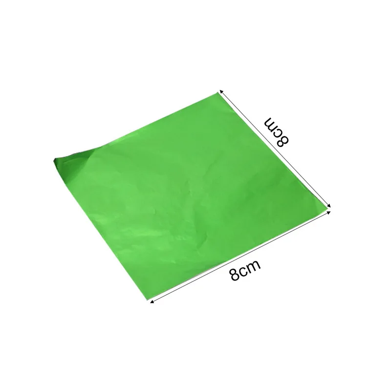 green 100 шт 8x8 см DIY пищевая алюминиевая фольга s Бумага Шоколад Конфеты Упаковка 10 цветов Вечеринка день рождения обертка фольга бумажная наклейка - Цвет: green