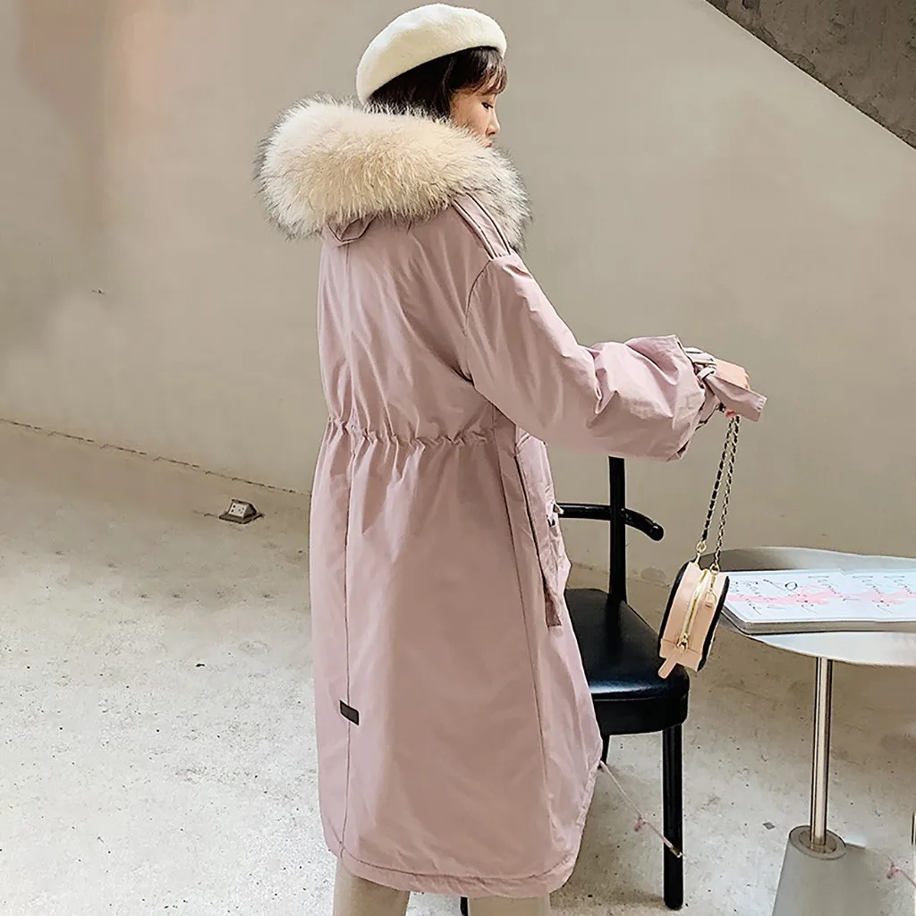 Fashion Hooded Fur Collar Pocket Long Sleeve Jacket Cotton Top Fashion Outerwear Long Sleeve Hooded Jackets Cotton