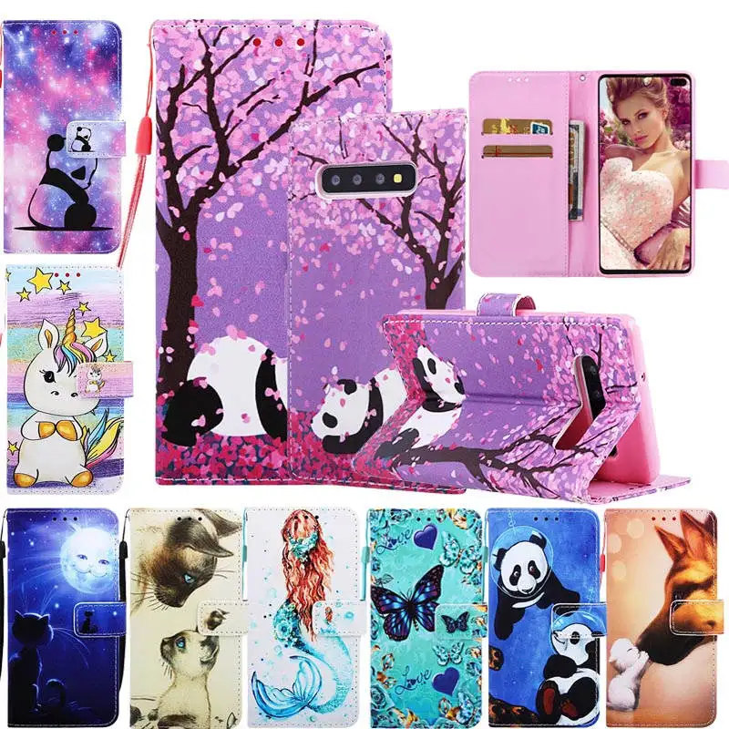 Cute Panda Patterned PU Leather Flip Wallet Case Cover on sfor Samsung S8 Plus S10 S10e S9 J4 J6 2018 Cards Holder Phone Coque   (1)