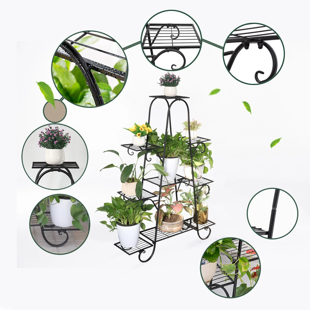 9 Tier Plant Stand Indoor Outdoor, Metal Multilayer Flower Shelf, Patio Garden Potted Plant Holder Display Rack for Plants Pots