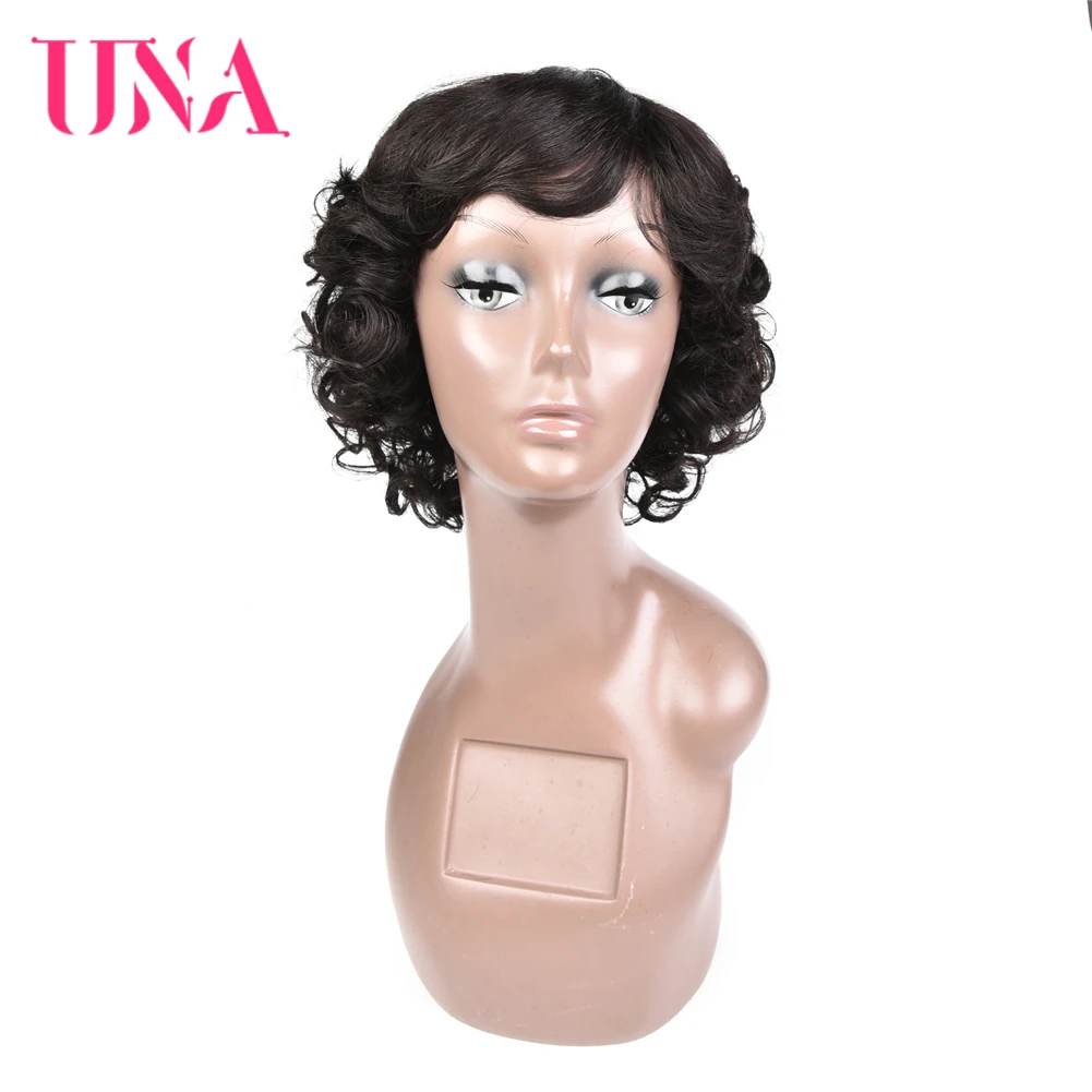 

UNA Fashion Short Curly Human Hair Wigs For Women Malaysia Human Hair Wig 120% Density 11 Colors 8 Inches For Full Machine Mad